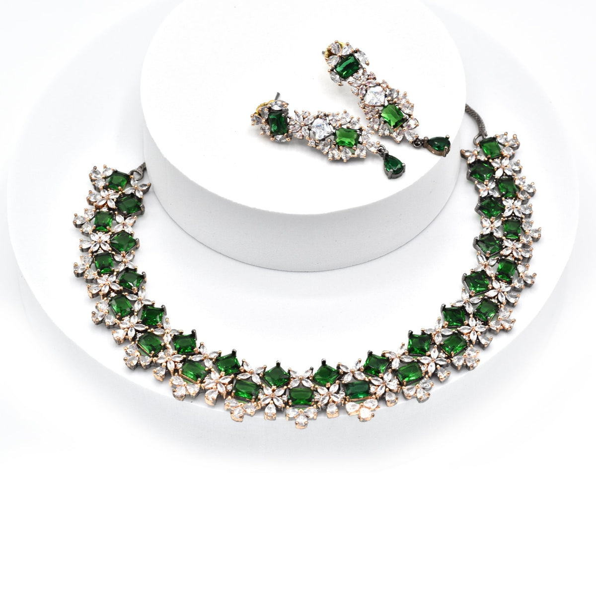 Eesha American Diamond Victorian Set - Green - The Pashm