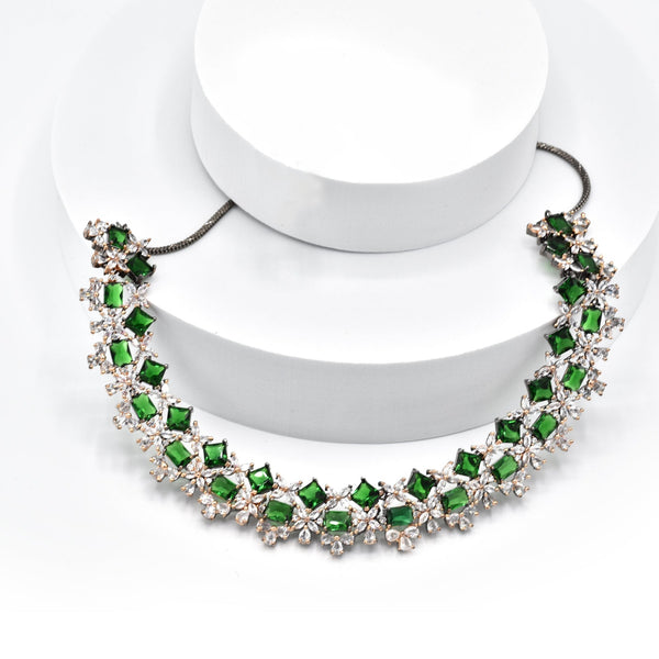 Eesha American Diamond Victorian Set - Green - The Pashm