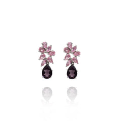 Zoya Crystal Earrings - Pink Purple - The Pashm