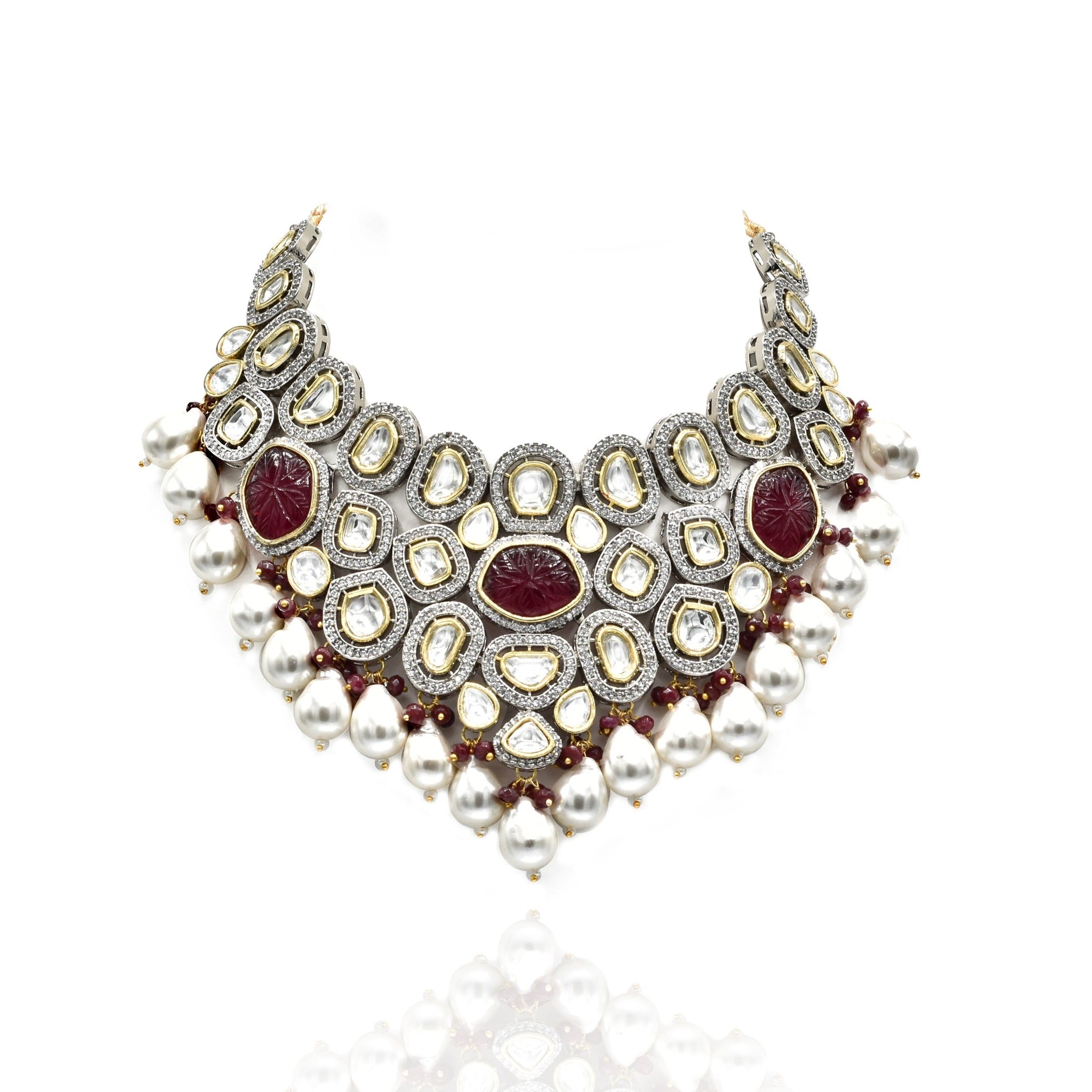 Nina Carved Stone Kundan AD Choker - The Pashm