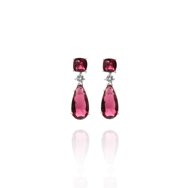 Mini Double Crystal Earrings Red - The Pashm