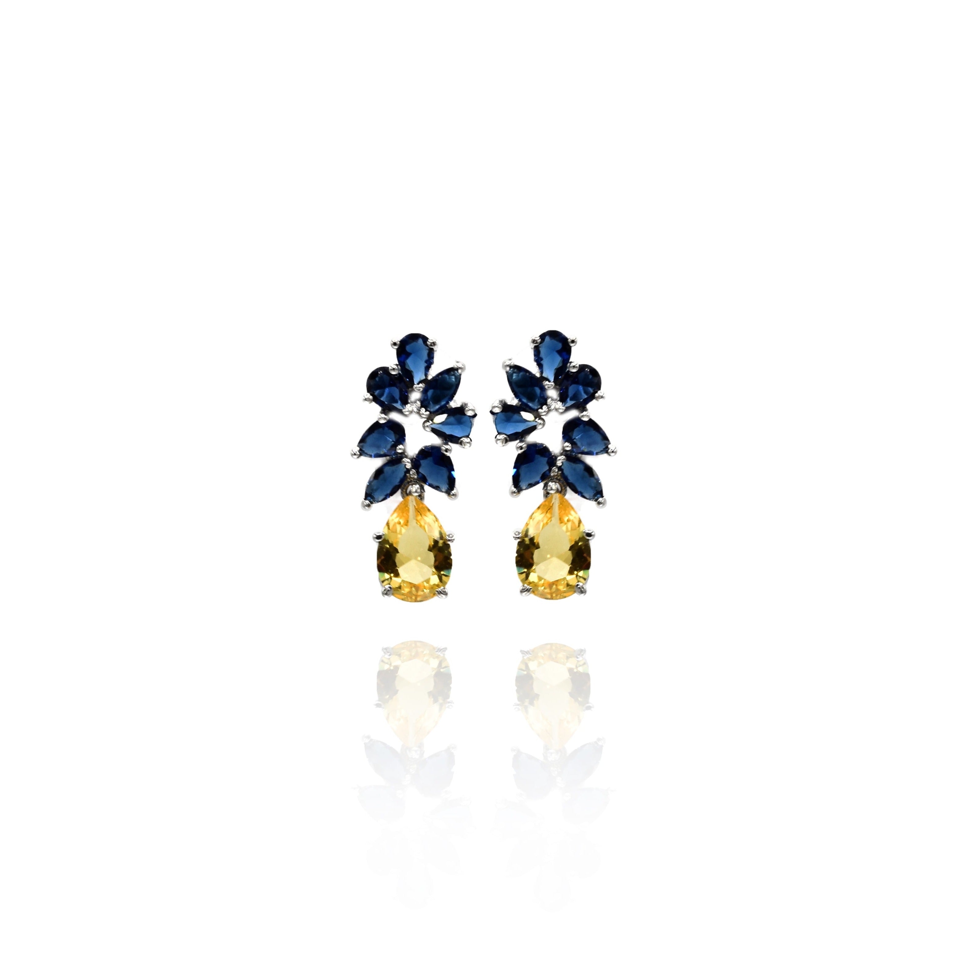 Zoya Crystal Earrings - Yellow Blue - The Pashm