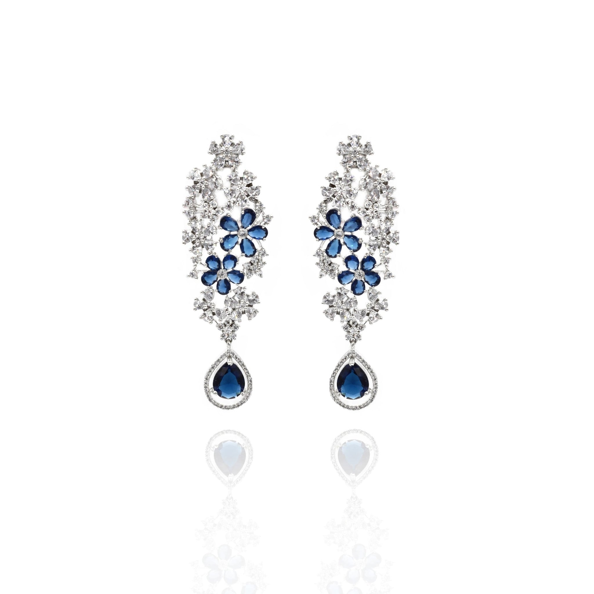 Fiona Floral Blue AD Earrings - The Pashm