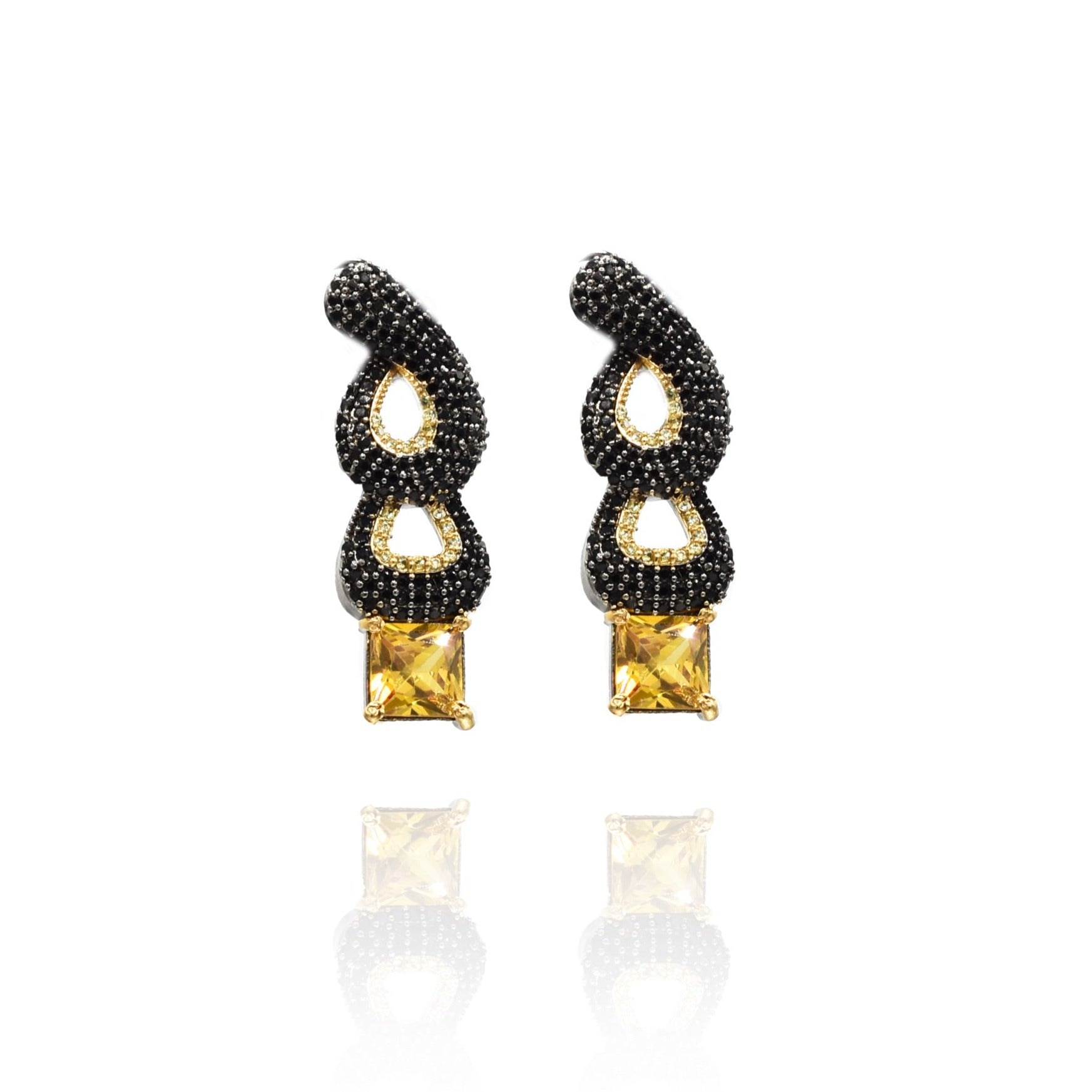 Gohar AD Studded Earrings Black yellow- The Pashm