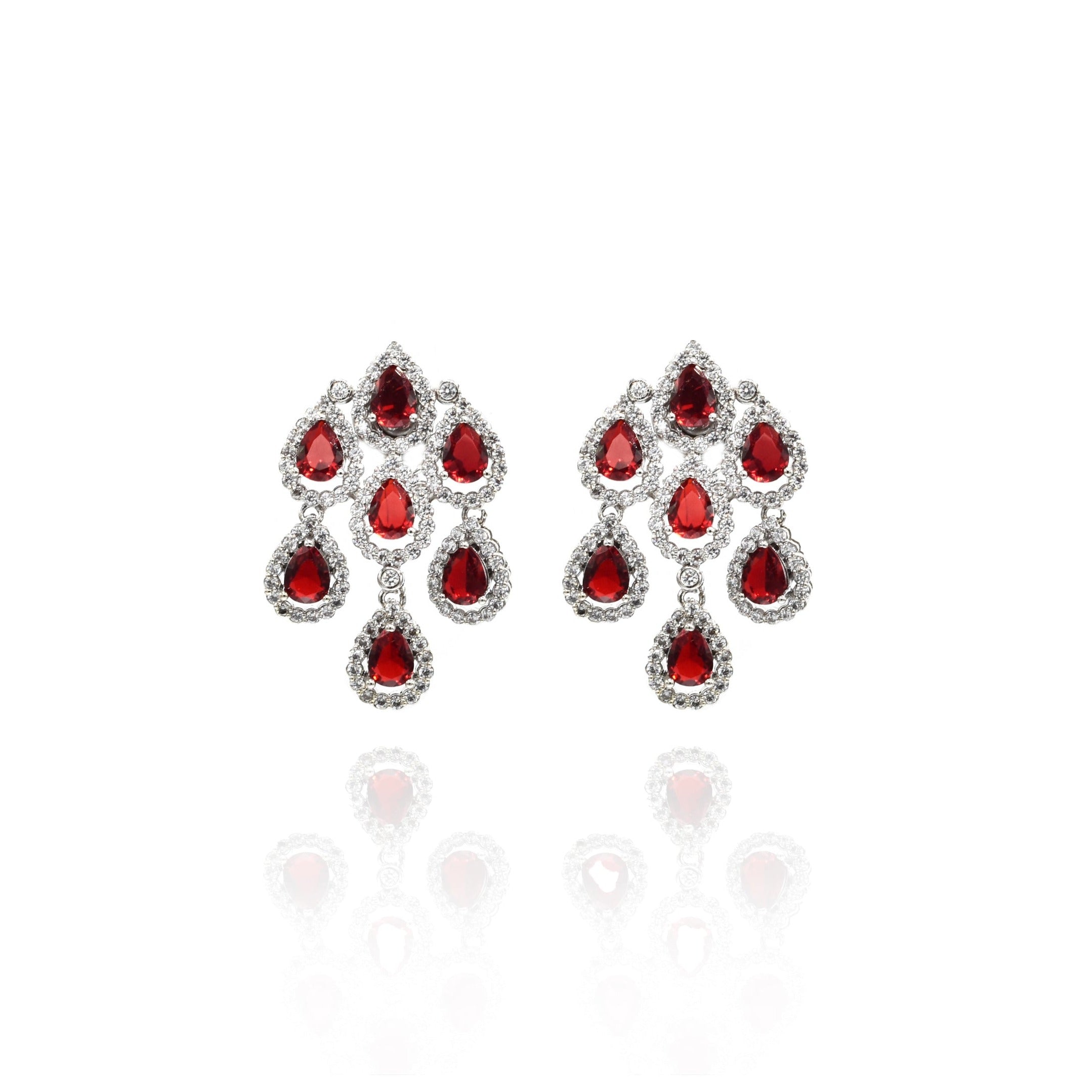 Shania Teardrop AD Earrings Red - The Pashm