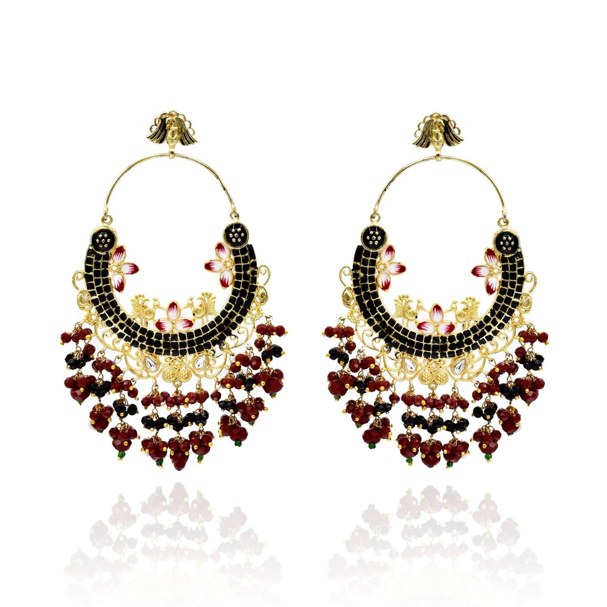 Manjari Meenakari Earrings Black - The Pashm