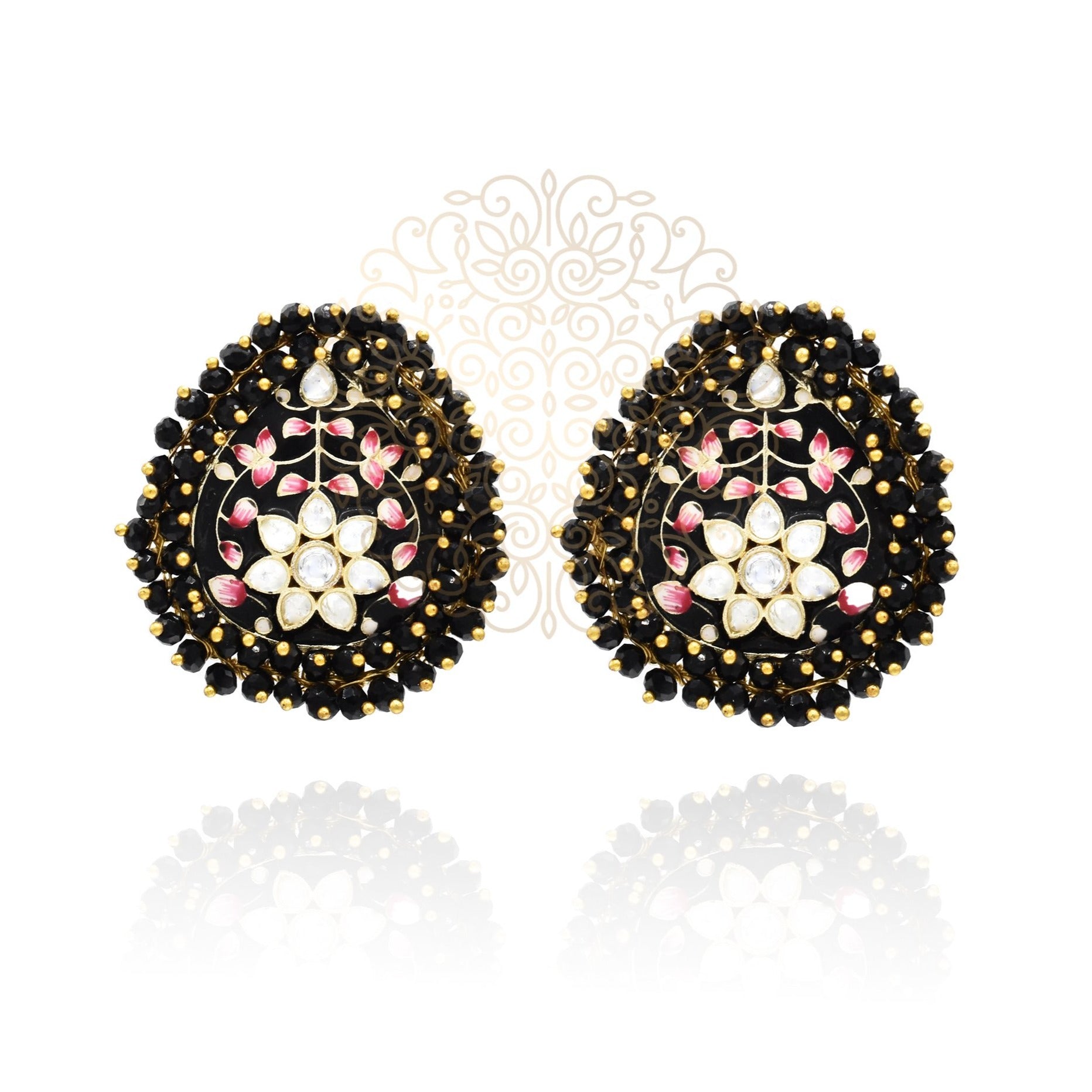 Faarha Meenakari Beaded Wreath Earrings Black - The Pashm