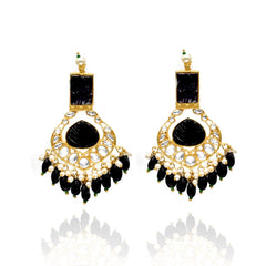 Hetal Handmade Carved Stone Earrings Black - The Pashm