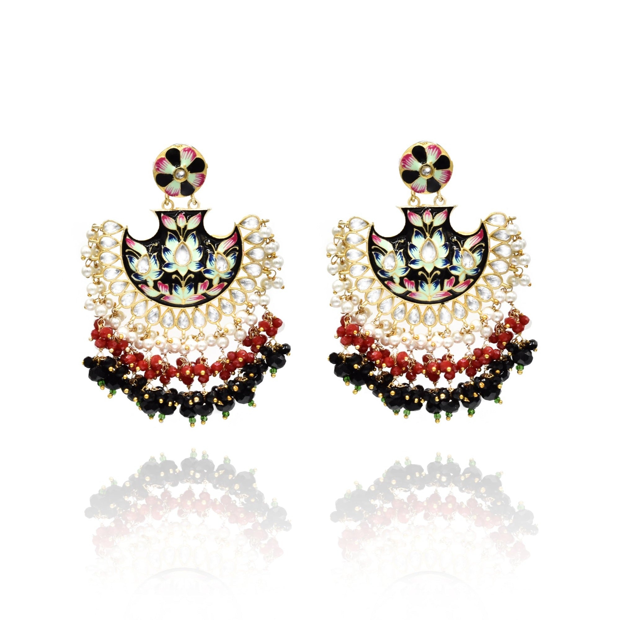 Roma Meenakari Earrings Black - The Pashm