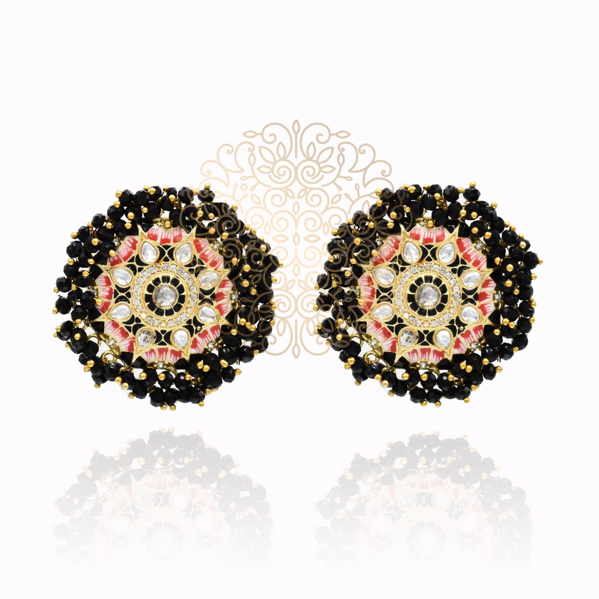 Raghvi Meenakari Beaded Wreath Earrings Black - The Pashm