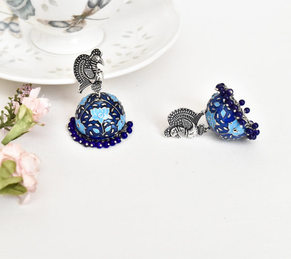 Mayuri Meenakari Lotus Earrings Blue - The pashm
