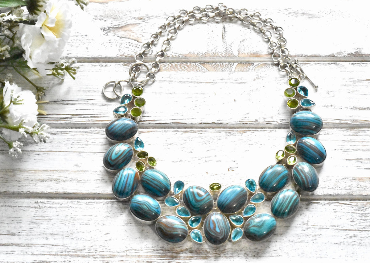 Blue Calsilica Blue Topaz Necklace - The Pashm