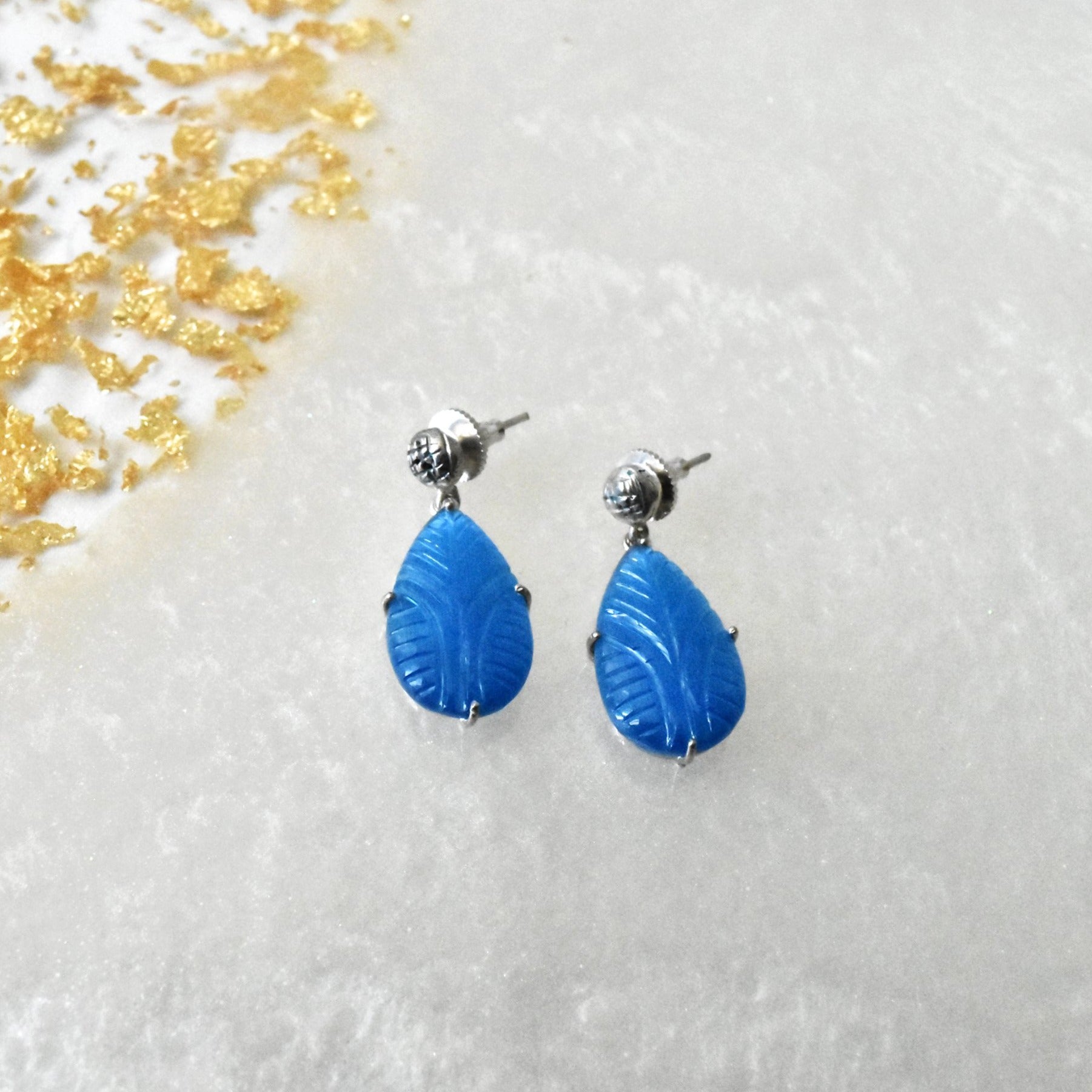 Misha Handmade Carved Stone Earrings Blue - The Pashm