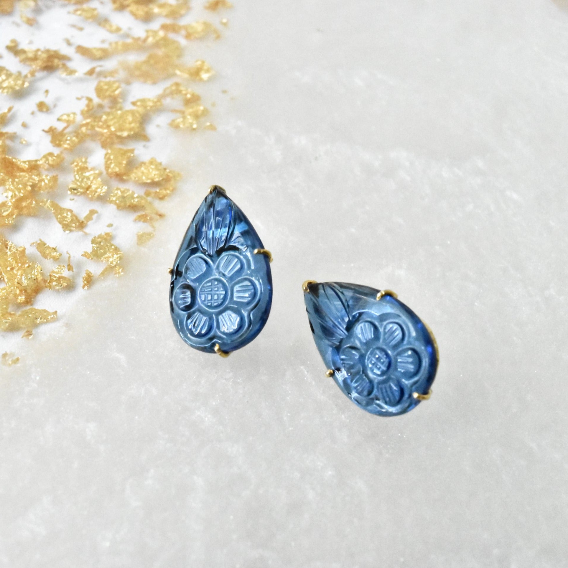 Amaal Handmade Carved Stone Earrings Blue - The Pashm