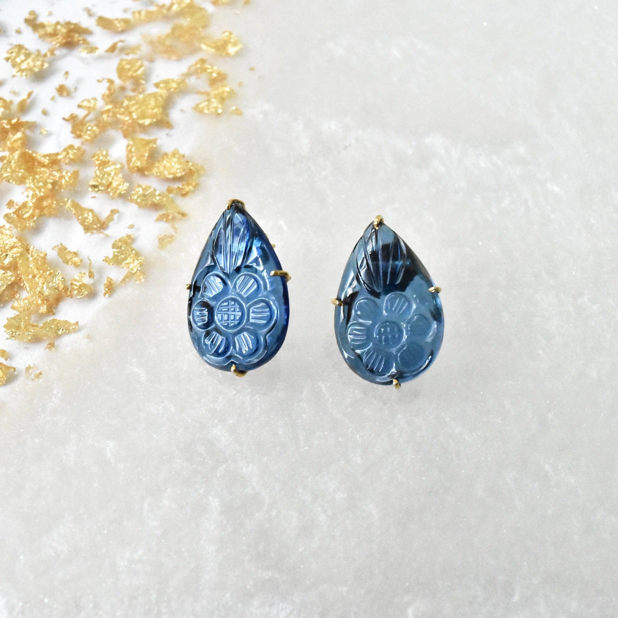 Amaal Handmade Carved Stone Earrings Blue - The Pashm