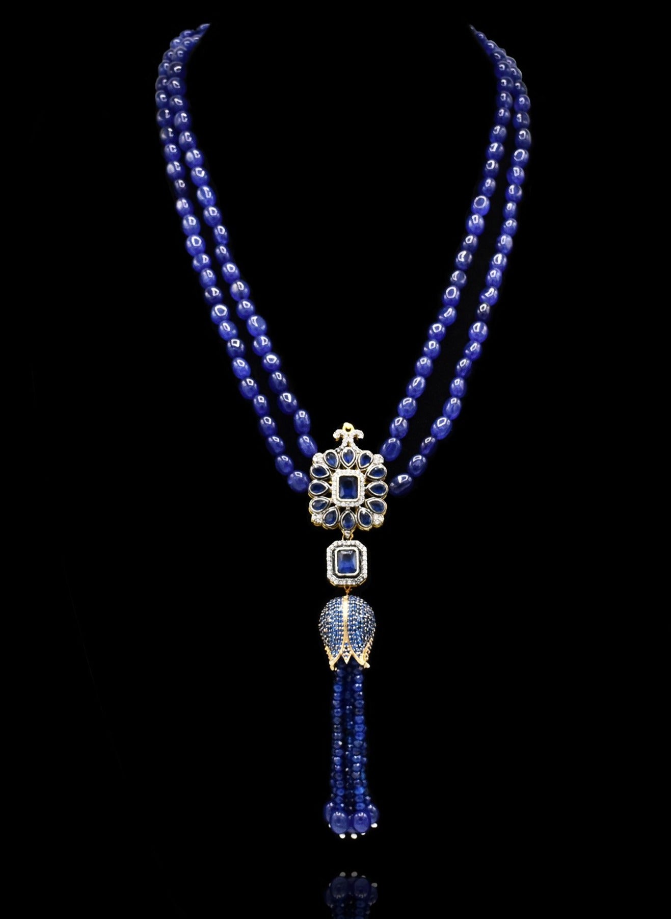 Barkha Indigo Bead Crown Necklace - The Pashm