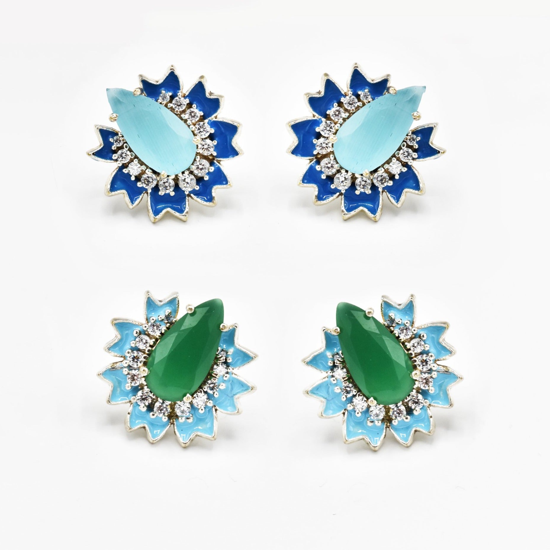 Enamel Flower Stone Studs - The Pashm