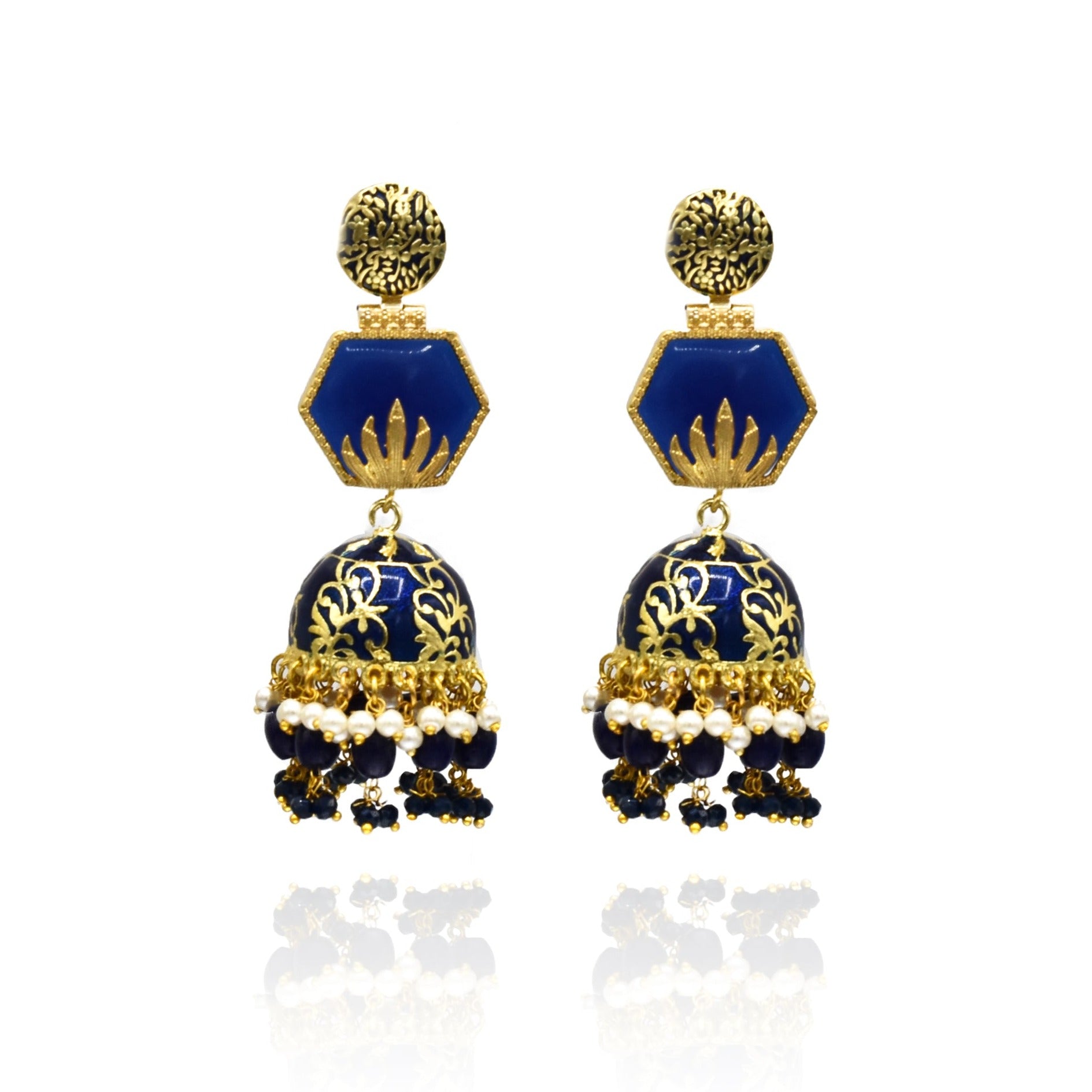 Taran Meenakari Stone Earrings Blue - The Pashm