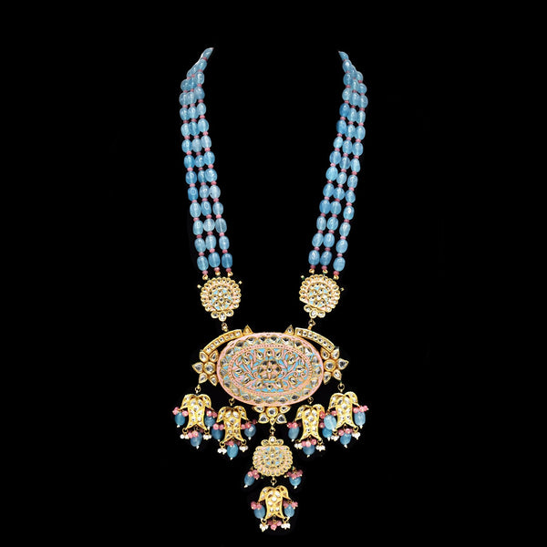Maanya Enameled Beaded Blue Necklace Set - The Pashm