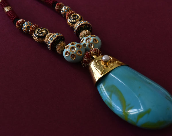 Natural Turquoise Stone Pendant Set - The Pashm