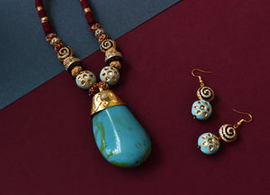 Natural Turquoise Stone Pendant Set - The Pashm