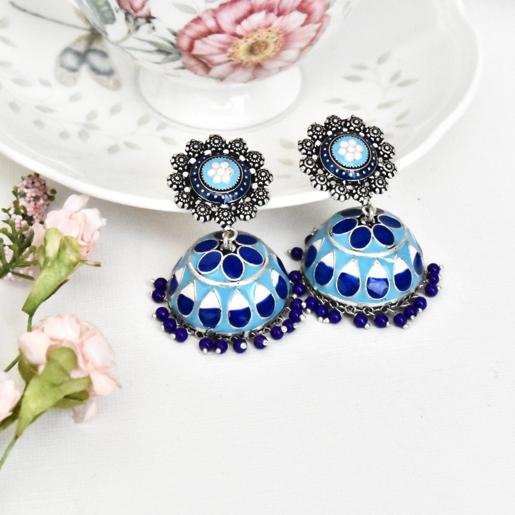 Gul Meenakari Earrings Blue - The Pashm