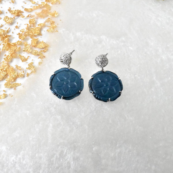 Misha Handmade Carved Stone Earrings Navy Blue - The Pashm