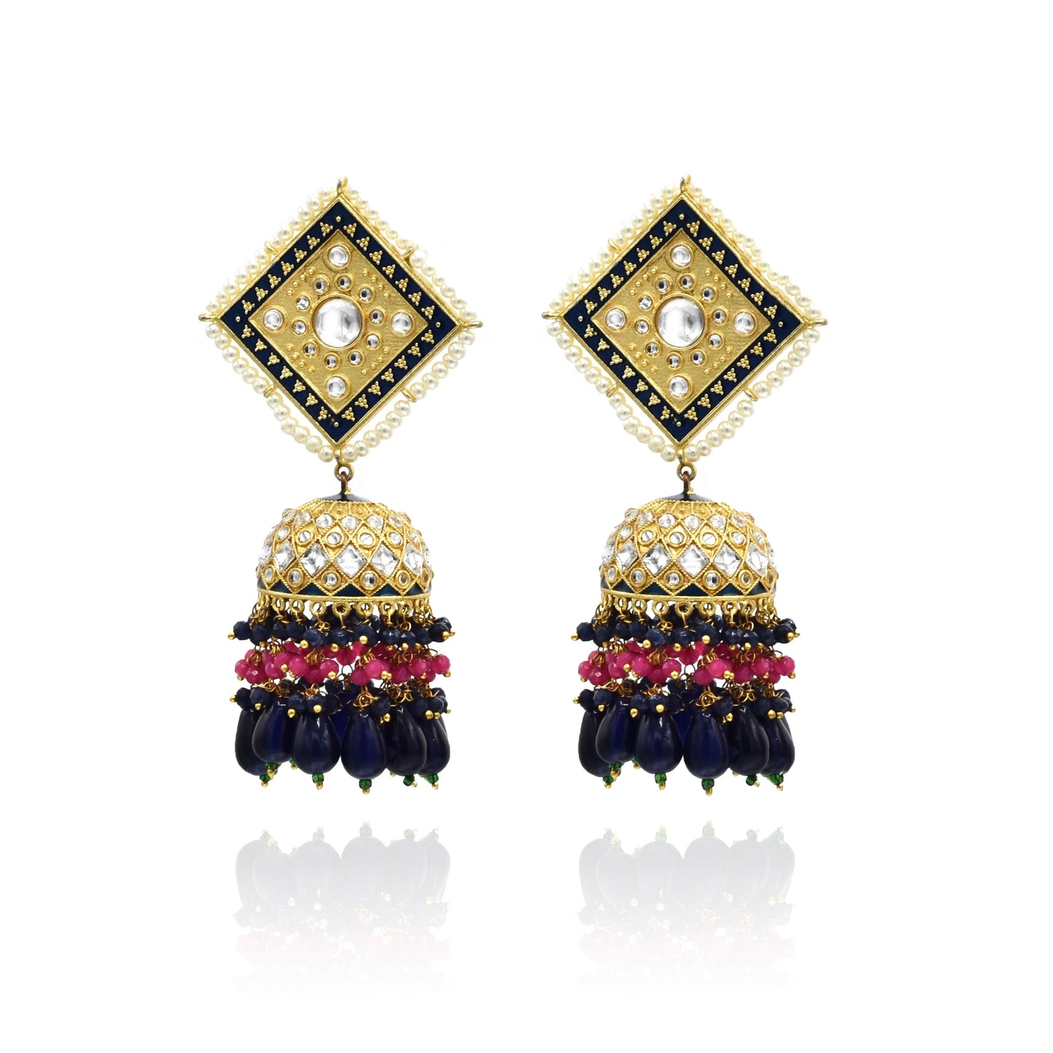 Mahima Meenakari Earrings Tikka Set Blue - The Pashm