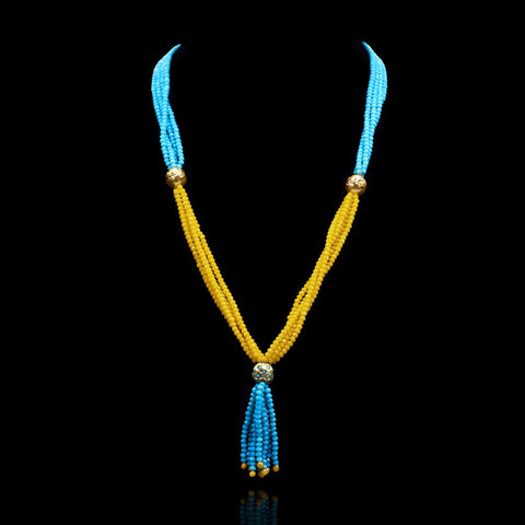 Natalie Blue Yellow Beads Necklace - The Pashm