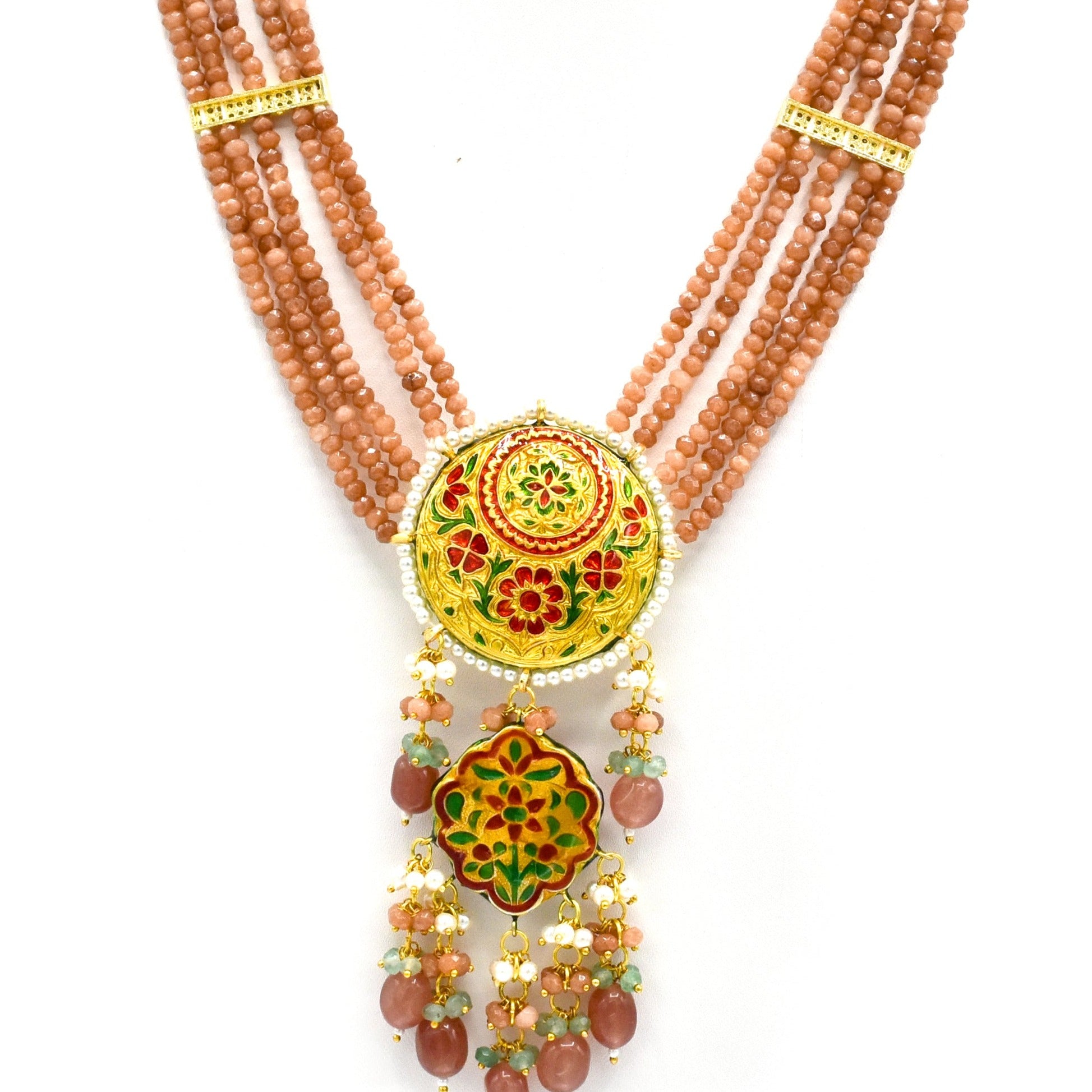 Saroj Lac Beaded Set - Apricot - The Pashm