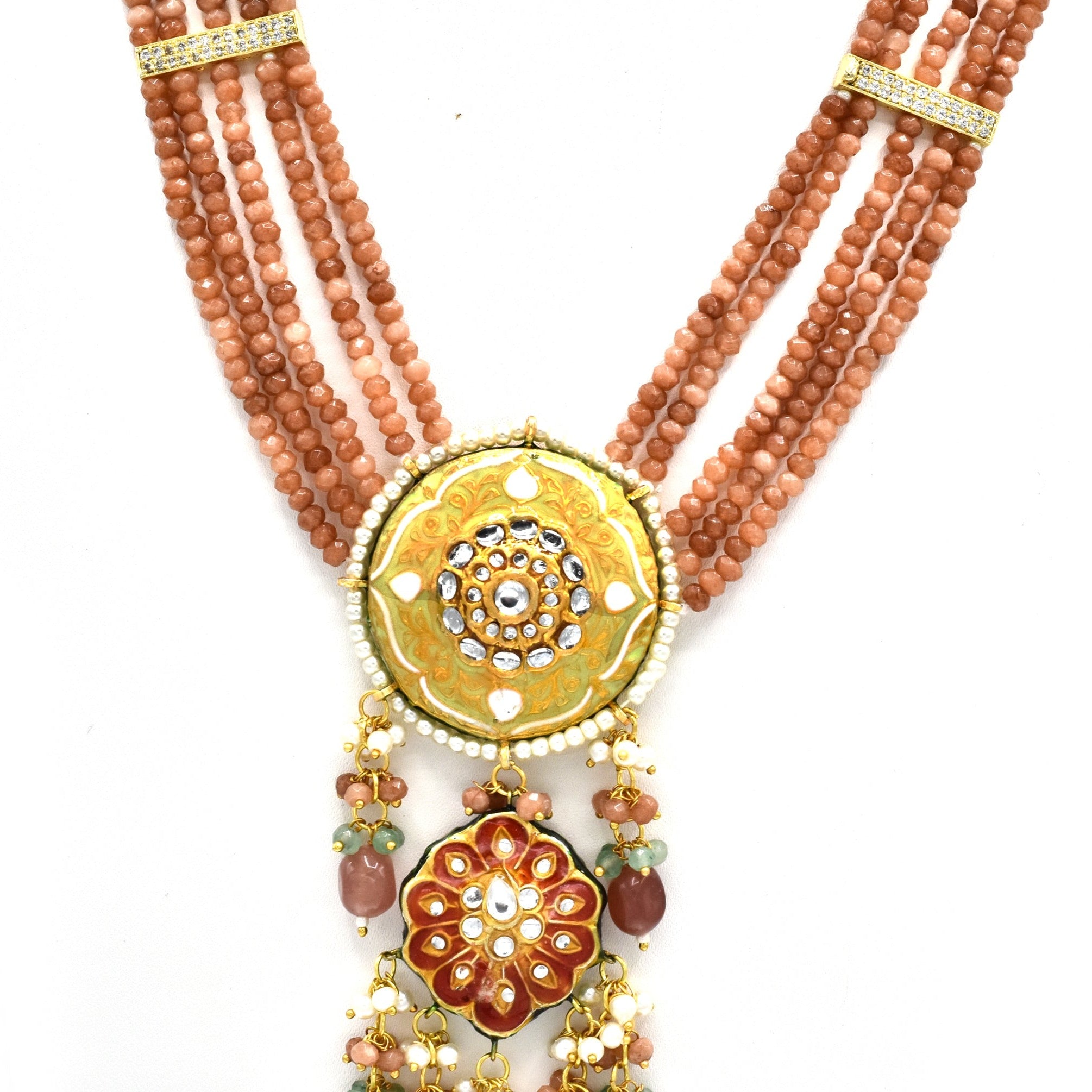 Saroj Lac Beaded Set - Apricot - The Pashm