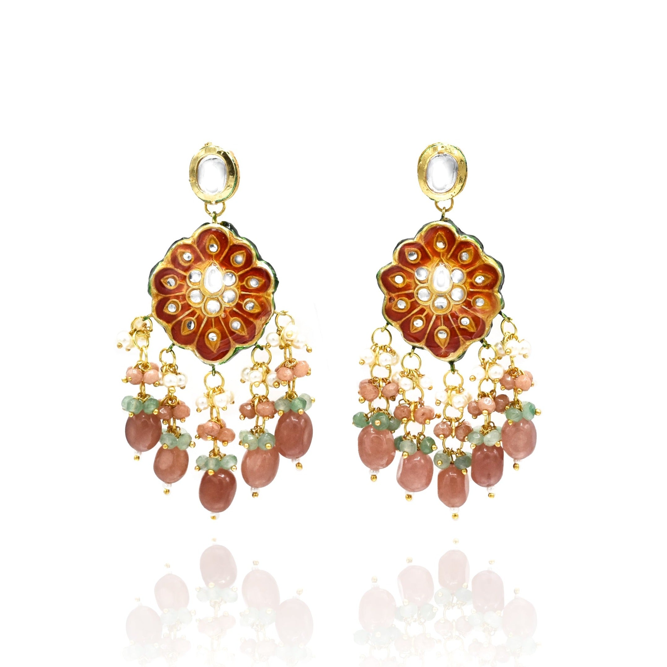 Saroj Lac Beaded Set - Apricot - The Pashm