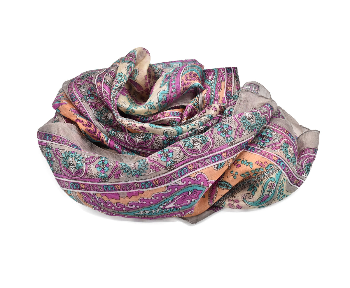 100% Silk Brown Paisley Scarf - The pashm