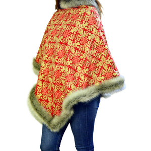 Embroidered Faux Fur Poncho