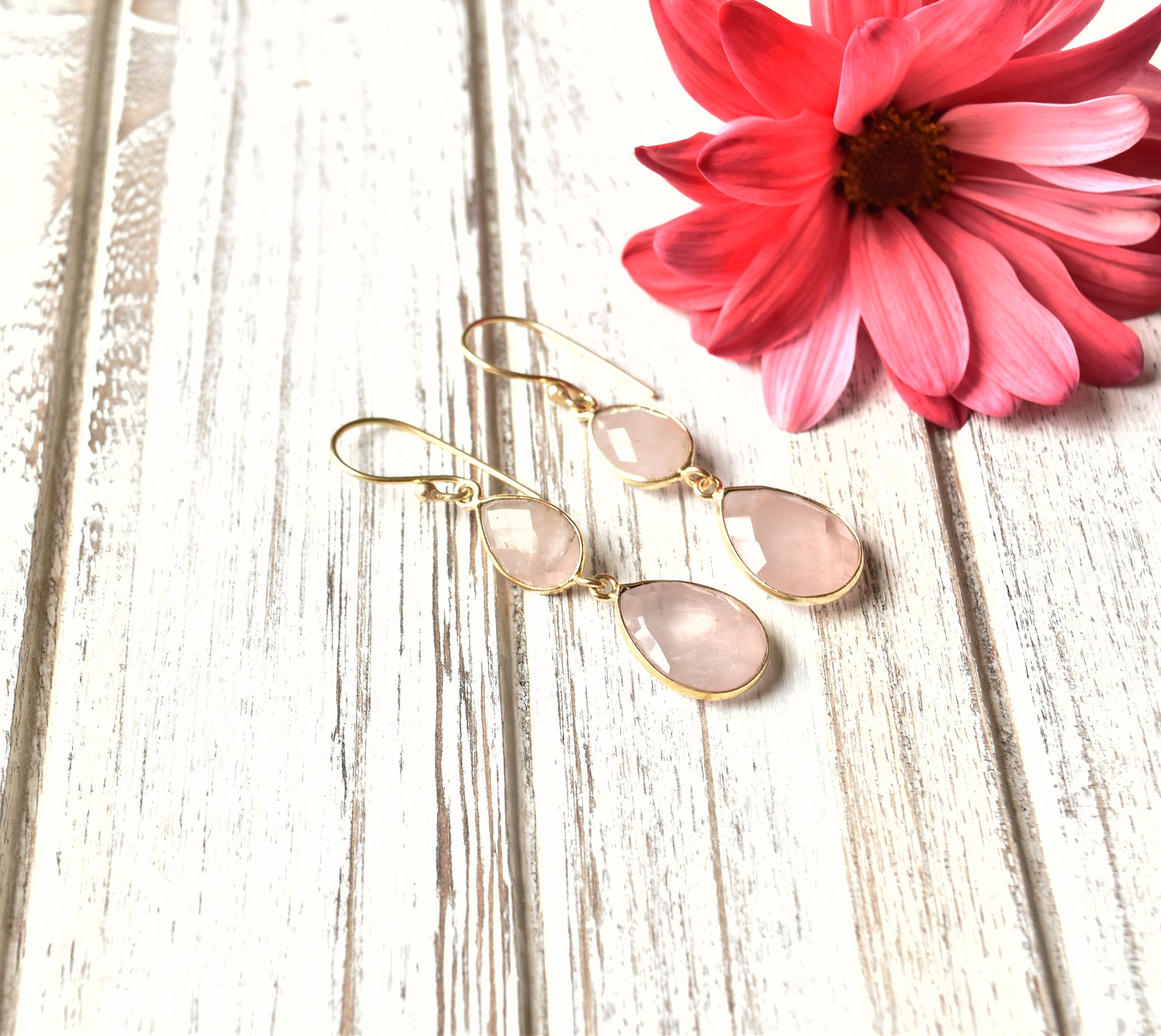 Rose Quartz Teardrop Earrings - The Pashm