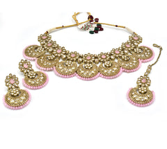 Poonam Jarkan Polki Studded Set - Pink