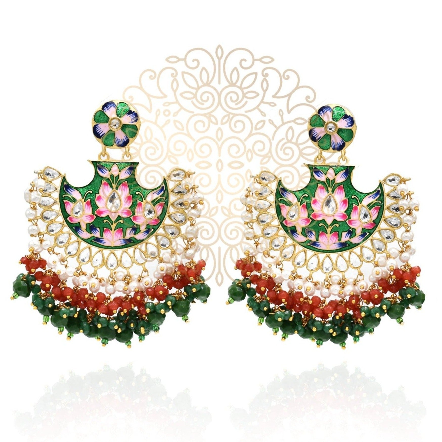 Roma Meenakari Earrings Green - The Pashm