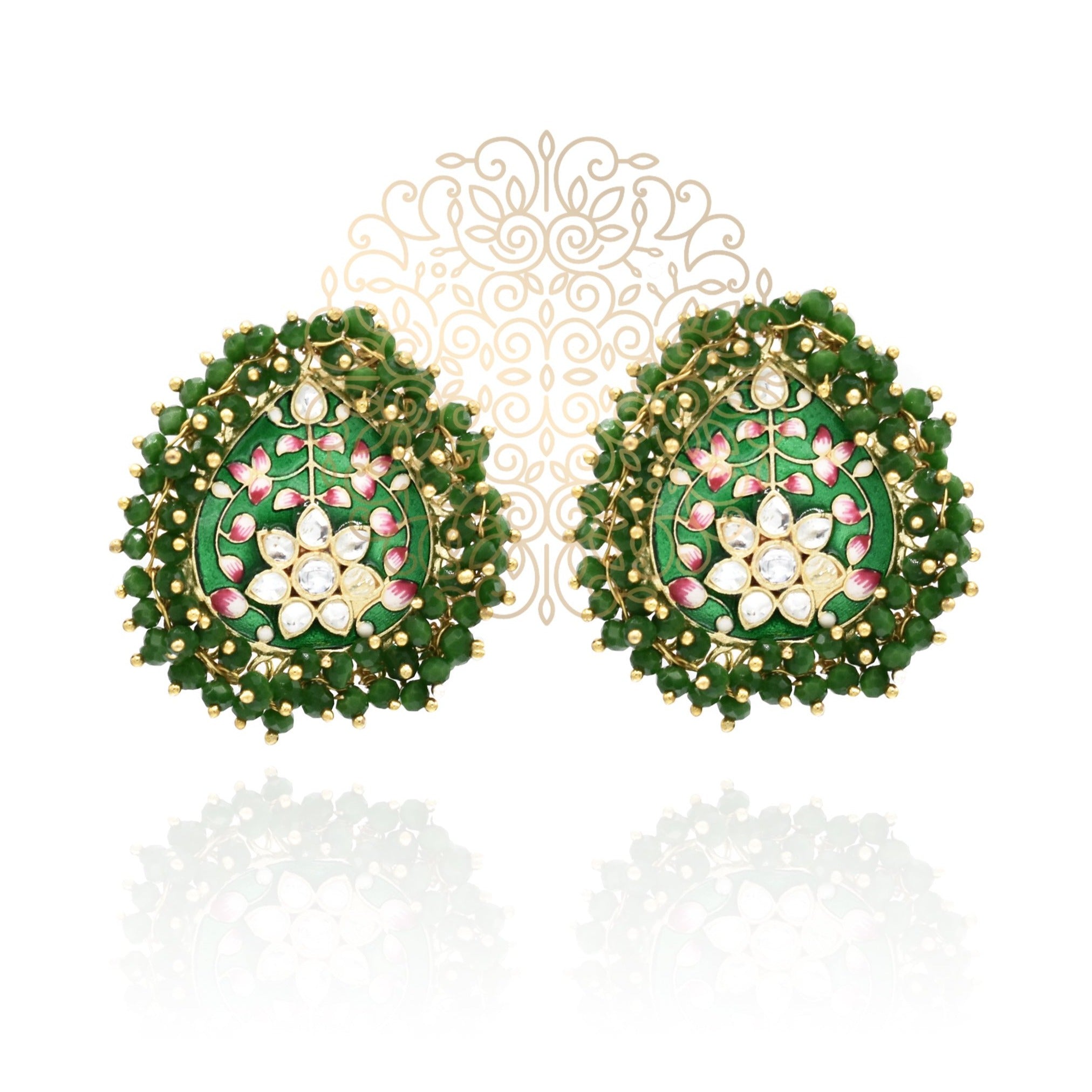 Faarha Meenakari Beaded Wreath Earrings Green - The Pashm