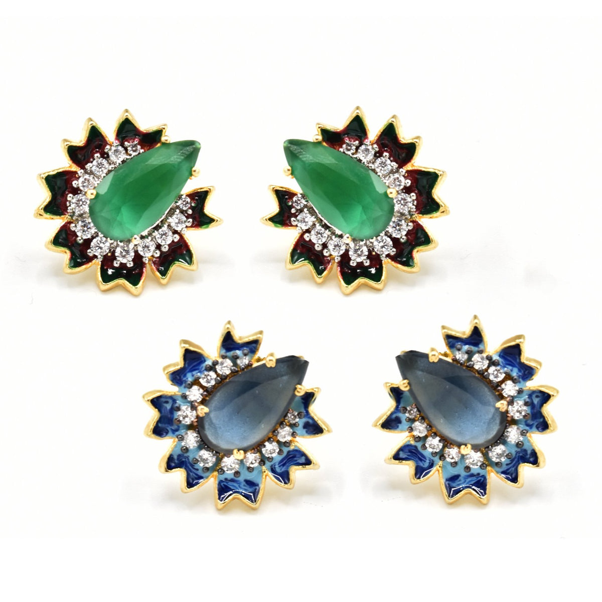 Two Tone Enamel Flower Stone Studs - The Pashm