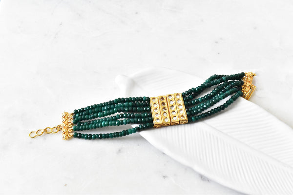 Anjali Kundan Beaded Green Bracelet - The Pashm