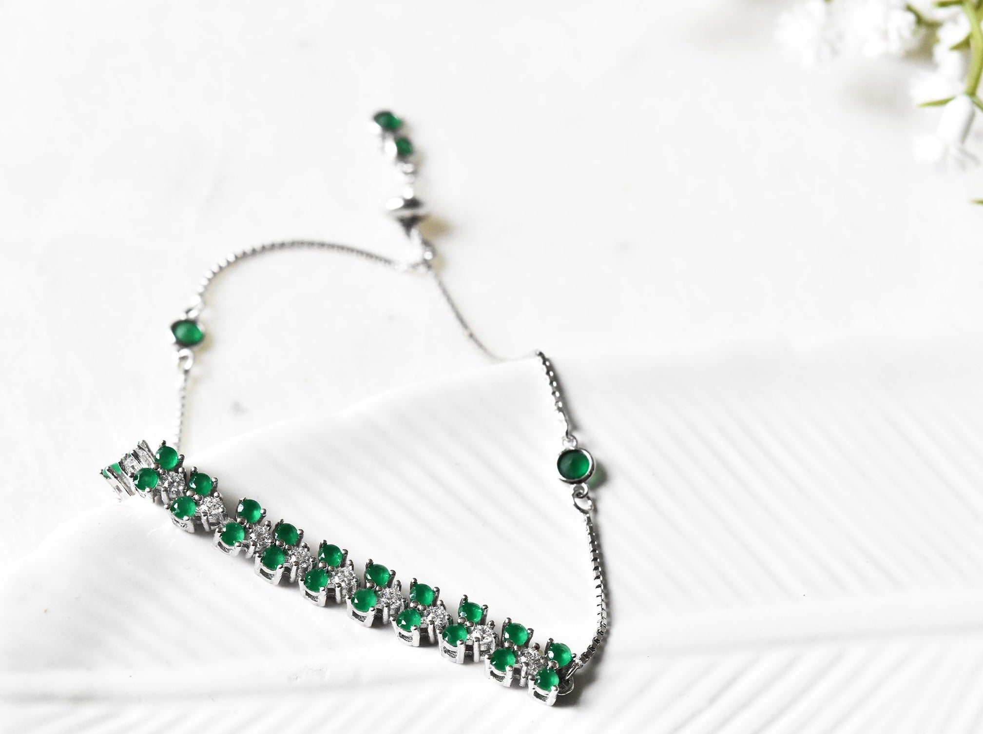 Ariana Hydro Emerald CZ Stones 925 Silver Bracelet - The Pashm
