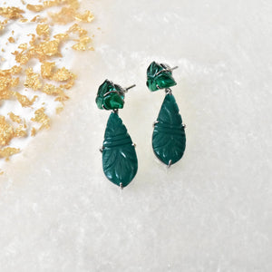Pakhi Handmade Carved Stone Earrings Green - The Pashm