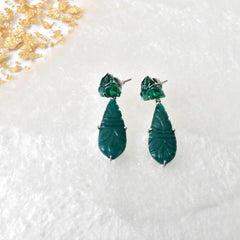 Pakhi Handmade Carved Stone Earrings Green - The Pashm