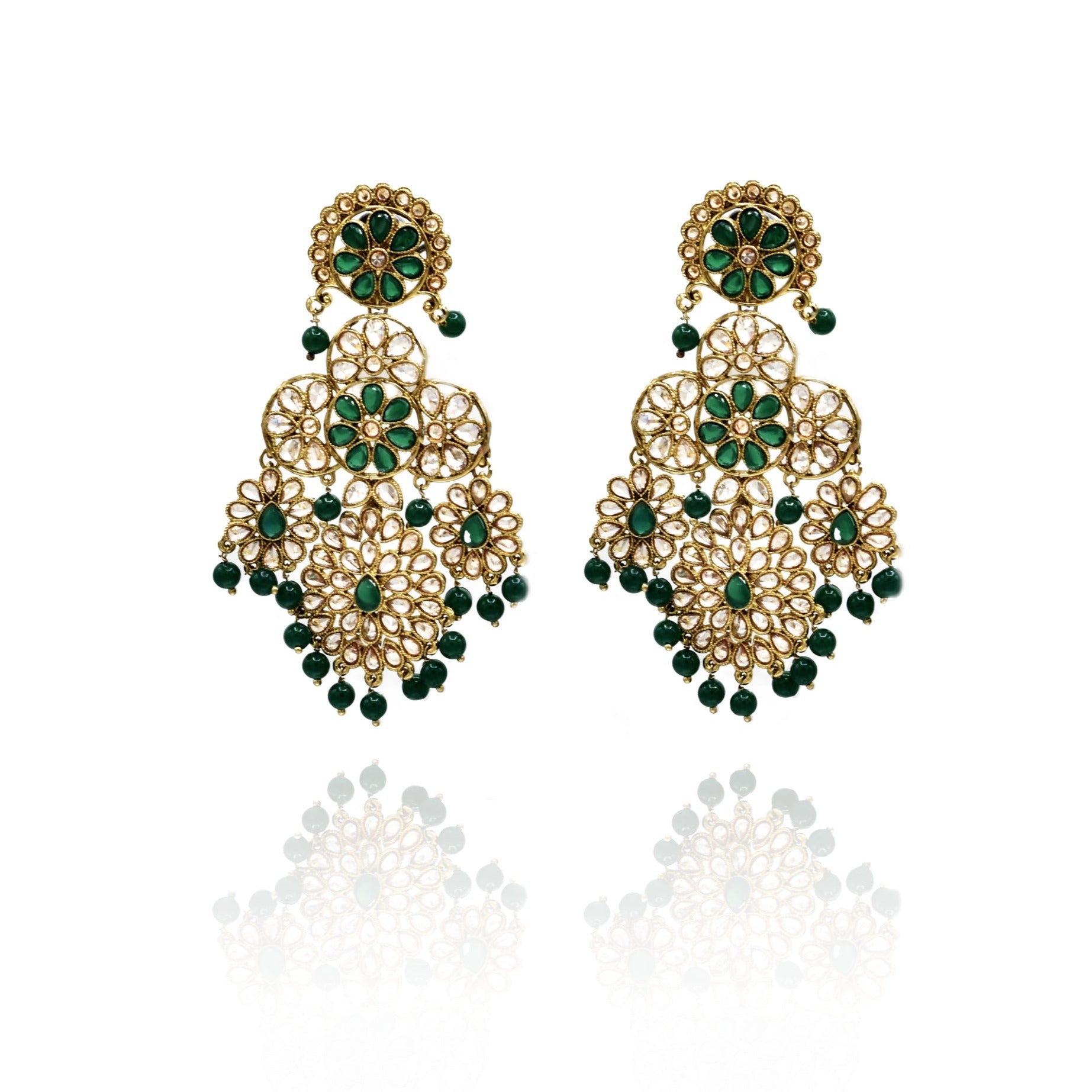 Mamta Jarkan Polki Earrings -Green - The Pashm