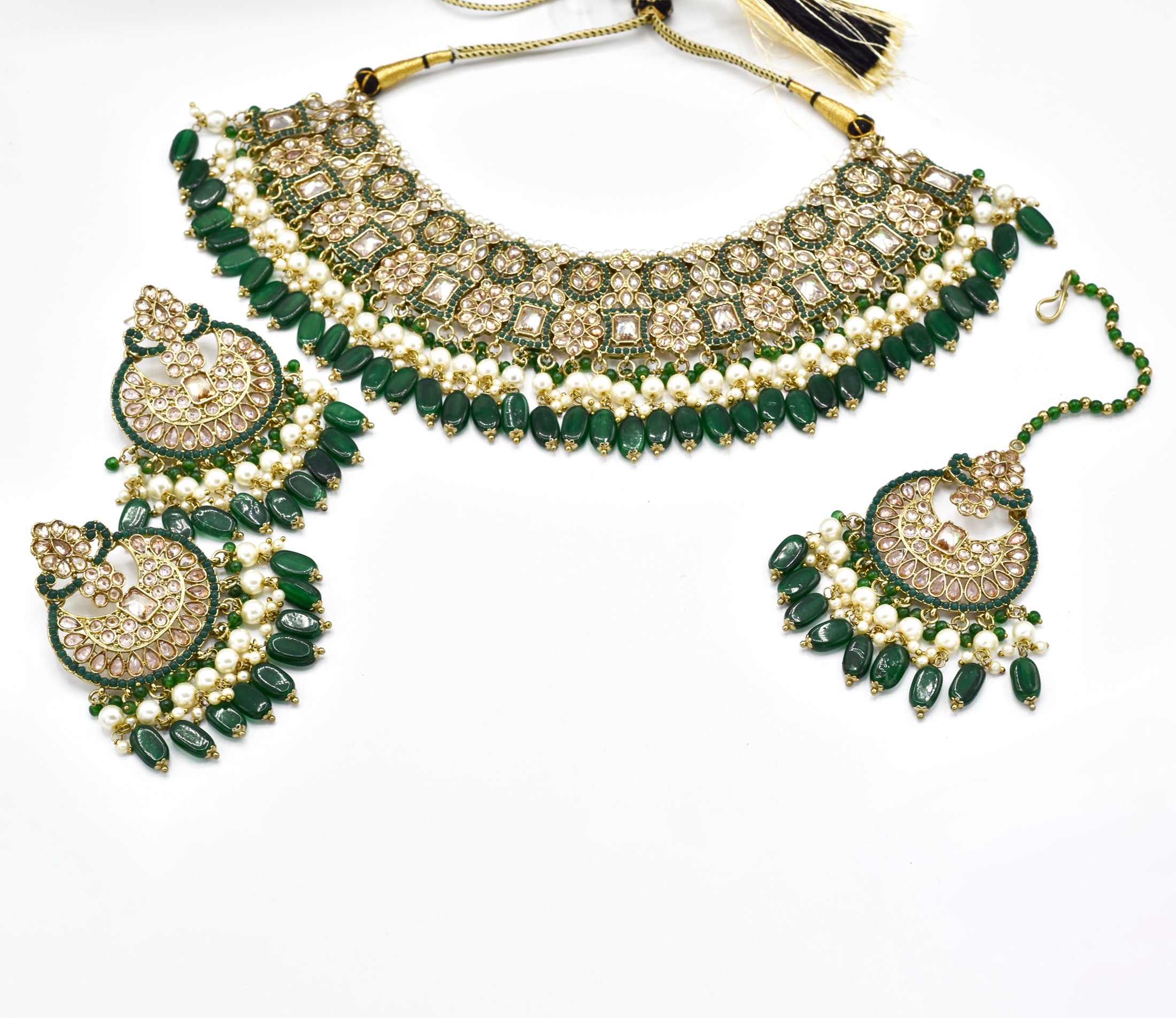 Anaira Green Jarkan Polki Studded Set - The Pashm