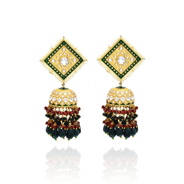 Mahima Meenakari Earrings Tikka Set Green - The Pashm