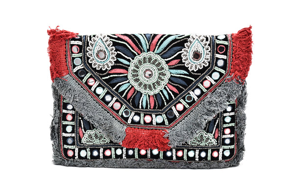 Delilah Boho Embroidered Fringe Bag - The Pashm