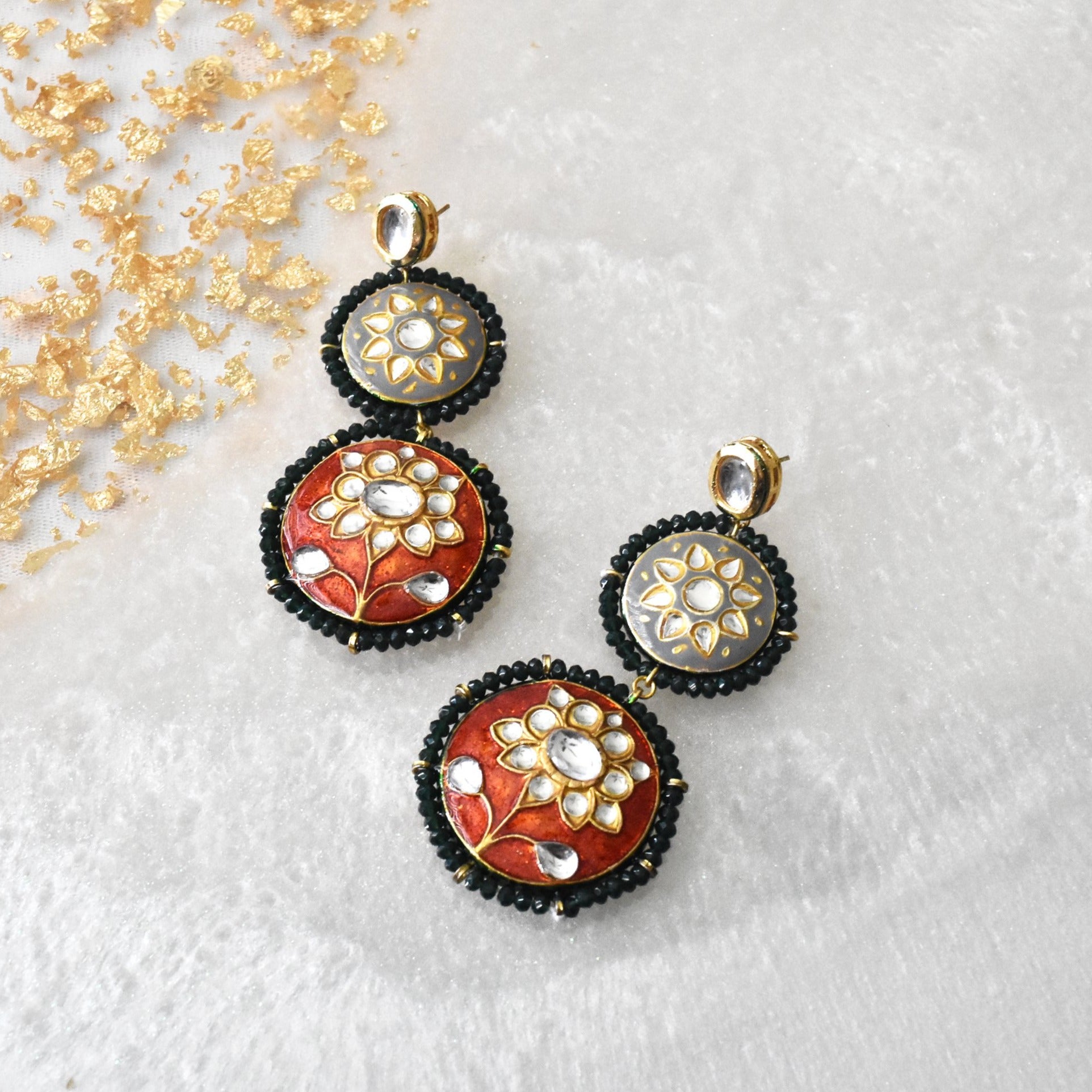 Garima Lac Earrings Grey Red - The pashm