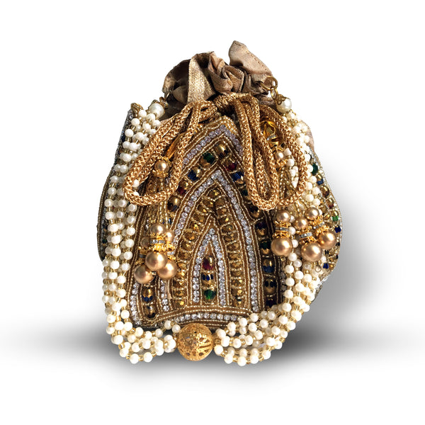 Lotus Colored Stone and Pearl Bag