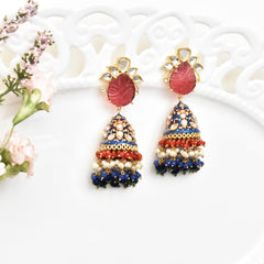 Bushra Meenakari Carved Stone Earrings Blue - The Pashm